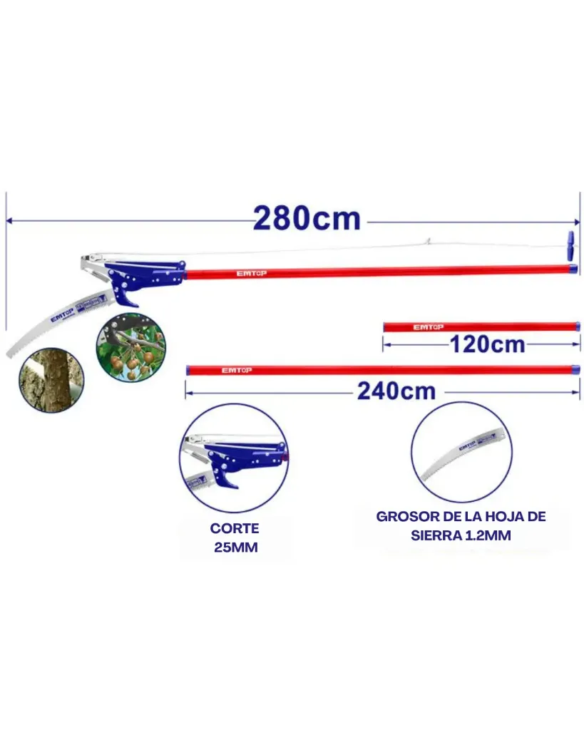 PODADOR ALTURA C/MANGO TELESCOPICA 2.4M - 2.8M
