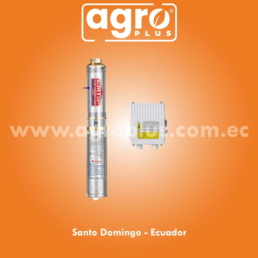 KIT BOMBA SUMERGIBLE 1" 1/4 EMTOP TIPO LAPIZ 0.5HP 48M 110V + 20M CABLE + CAJA CONTROL
